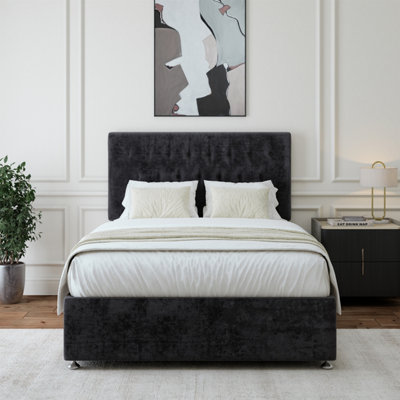 B&Q -  Black Luxury Velvet Divan Base And Button Headboard Double