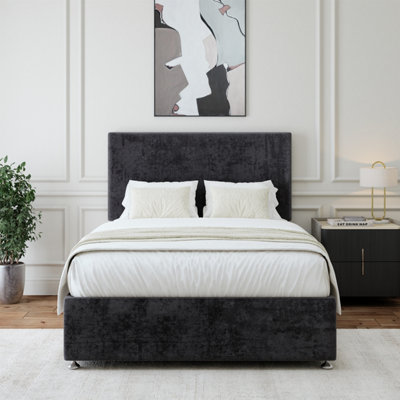 B&Q -  Black Luxury Velvet 4 Drawer Divan Base And Plain Headboard Super King
