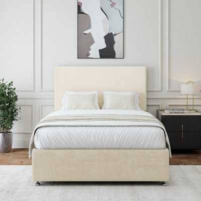 B&Q -  Cream Luxury Velvet 2 Drawer Divan Base And Plain Headboard Small Double