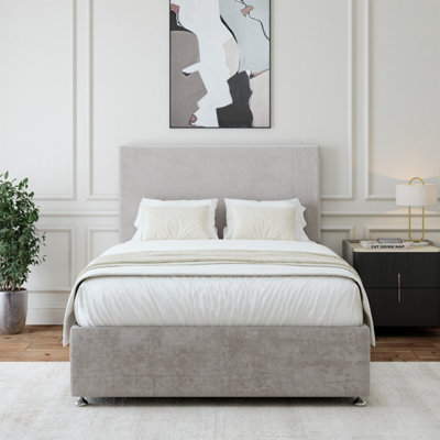 B&Q -  Seal Grey Luxury Velvet 2 Drawer Divan Base And Plain Headboard Super King