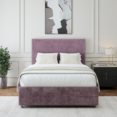 B&Q -  Mauve Luxury Velvet Divan Base And Plain Headboard Super King
