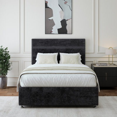 B&Q -  Black Luxury Velvet 4 Drawer Divan Base And Lined Headboard Super King