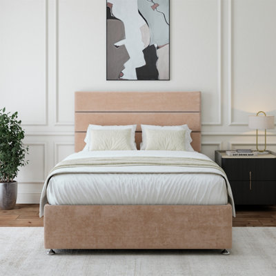 B&Q -  Mink Luxury Velvet Divan Base And Lined Headboard Super King