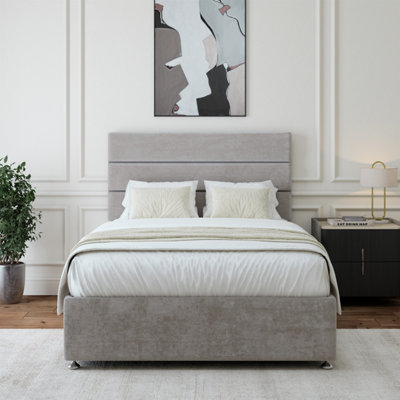 B&Q -  Seal Grey Luxury Velvet Divan Base And Lined Headboard Small Single