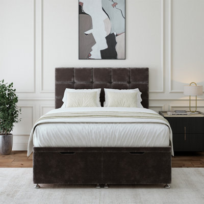 B&Q -  Charcoal Chenille Ottoman Divan Base And Square Headboard Small Double