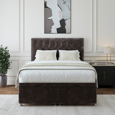 B&Q -  Charcoal Chenille Ottoman Divan Base And Button Headboard Small Double