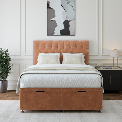 B&Q -  Mink Chenille Ottoman Divan Base And Button Headboard Single