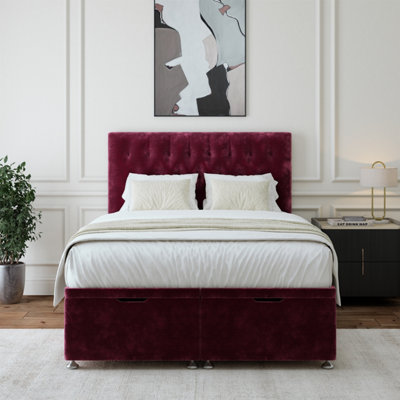 B&Q -  Aubergine Chenille Ottoman Divan Base And Button Headboard Double