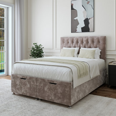 B&Q -  Silver Chenille Ottoman Divan Base And Button Headboard Small Double