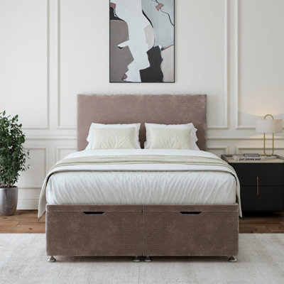 B&Q -  Silver Chenille Ottoman Divan Base And Plain Headboard Single