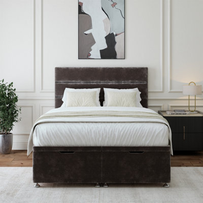 B&Q -  Charcoal Chenille Ottoman Divan Base And Lined Headboard Small Double