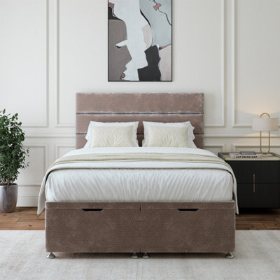B&Q -  Silver Chenille Ottoman Divan Base And Lined Headboard Small Double