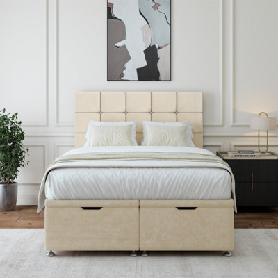 B&Q -  Cream Luxury Velvet Ottoman Divan Base And Square Headboard Single