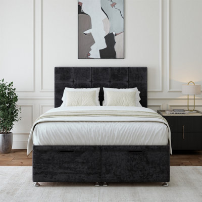 B&Q -  Black Luxury Velvet Ottoman Divan Base And Square Headboard Single