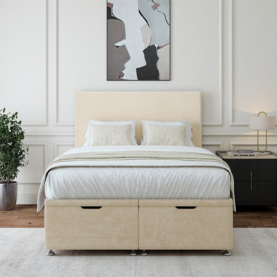 B&Q -  Cream Luxury Velvet Ottoman Divan Base And Plain Headboard Small Double