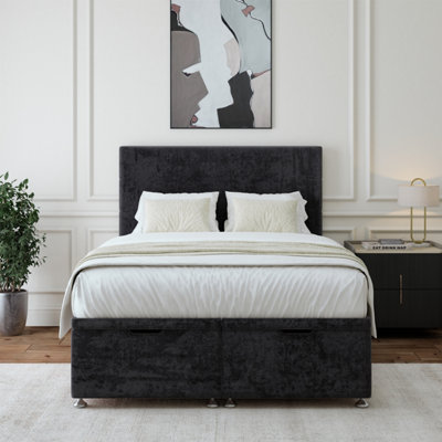B&Q -  Black Luxury Velvet Ottoman Divan Base And Plain Headboard Small Double