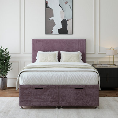 B&Q -  Mauve Luxury Velvet Ottoman Divan Base And Plain Headboard Double