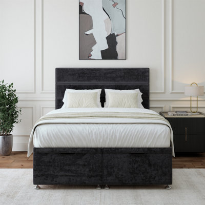 B&Q -  Black Luxury Velvet Ottoman Divan Base And Lined Headboard Super King