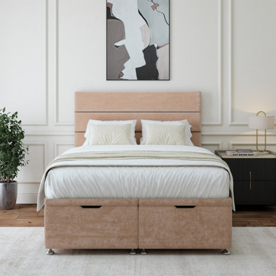 B&Q -  Mink Luxury Velvet Ottoman Divan Base And Lined Headboard Super King