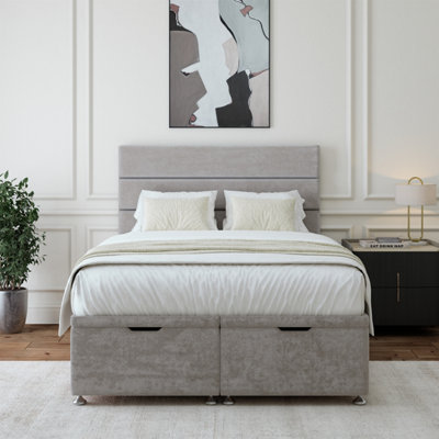 B&Q -  Seal Grey Luxury Velvet Ottoman Divan Base And Lined Headboard Super King