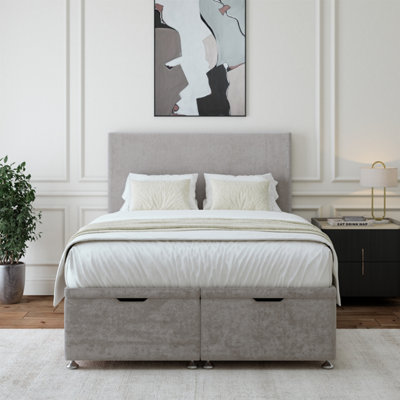 B&Q -  Seal Grey Luxury Velvet Ottoman Divan Base Small Double