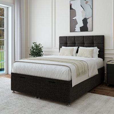 B&Q -  Charcoal Linen Ottoman Divan Base And Square Headboard King Size