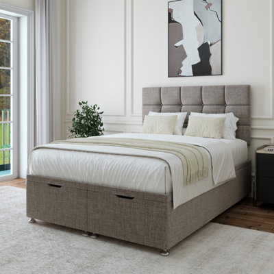 B&Q -  Slate Linen Ottoman Divan Base And Square Headboard Small Double