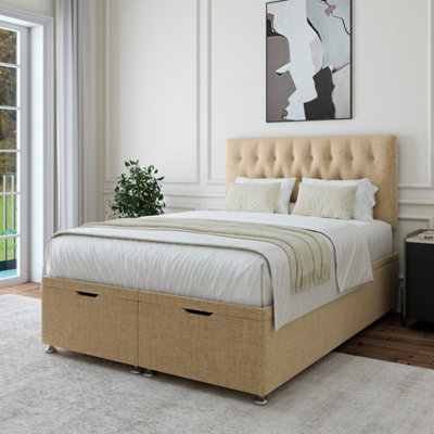 B&Q -  Natural Beige Linen Ottoman Divan Base And Button Headboard Single