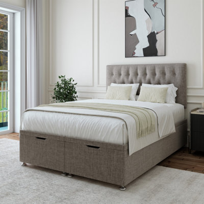 B&Q -  Slate Linen Ottoman Divan Base And Button Headboard Small Double