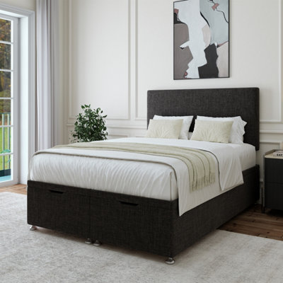 B&Q -  Charcoal Linen Ottoman Divan Base And Plain Headboard Super King