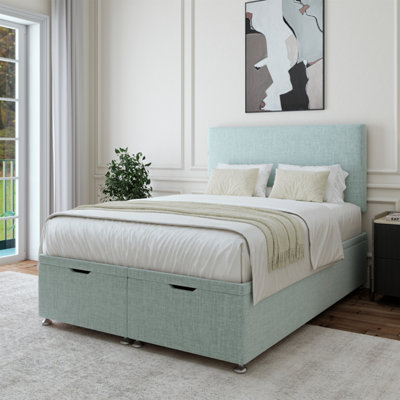 B&Q -  Duck Egg Linen Ottoman Divan Base And Plain Headboard King Size
