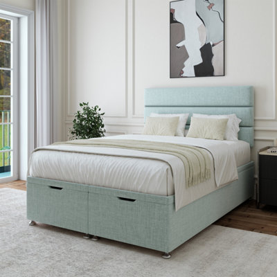 B&Q -  Duck Egg Linen Ottoman Divan Base And Lined Headboard Small Double