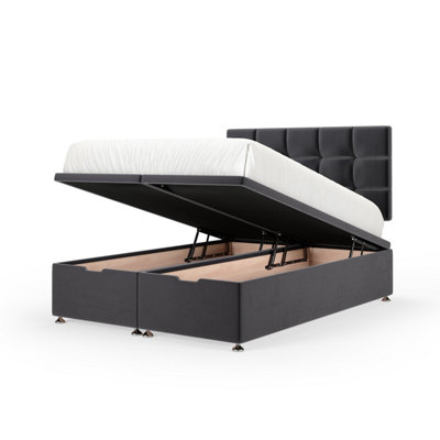 B&Q -  Graphite Plush Velvet Ottoman Divan Base And Square Headboard Double