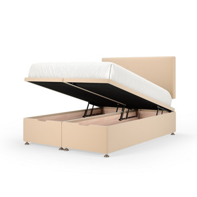 B&Q -  Natural Beige Plush Velvet Ottoman Divan Base And Plain Headboard Super King