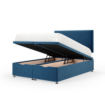 B&Q -  Marine Blue Plush Velvet Ottoman Divan Base And Plain Headboard Double