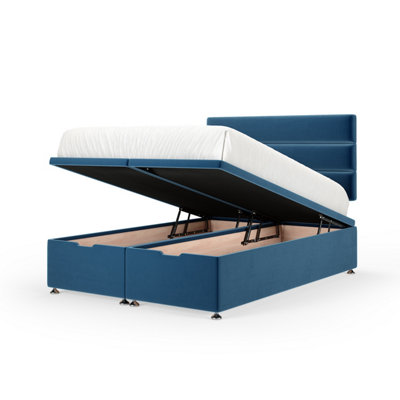 B&Q -  Marine Blue Plush Velvet Ottoman Divan Base And Lined Headboard King Size