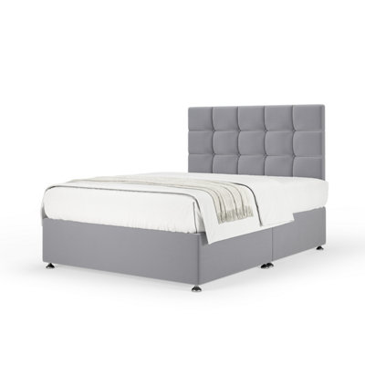 Bedmaster Plush Velvet Divan Base And Square Headboard Double Silver