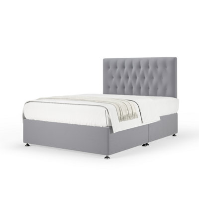 Bedmaster Plush Velvet Divan Base And Button Headboard Single Silver