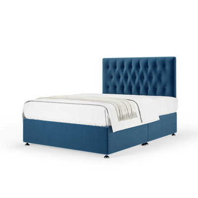 Bedmaster Marine Plush Velvet Divan Base And Button Headboard Single Blue