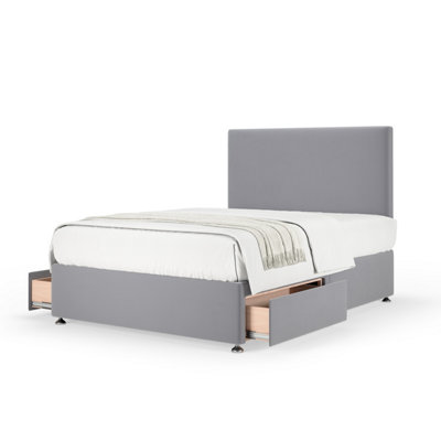 Bedmaster Plush Velvet 2 Drawer Divan Base And Plain Headboard Double Silver