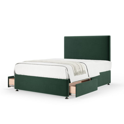 Bedmaster Emerald Plush Velvet 2 Drawer Divan Base And Plain Headboard Single Green