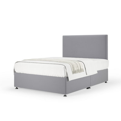 Bedmaster Plush Velvet Divan Base And Plain Headboard Double Silver