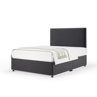 B&Q -  Graphite Plush Velvet Divan Base And Plain Headboard Single