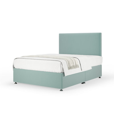 Bedmaster Duckegg Plush Velvet Divan Base And Plain Headboard Single Green/Blue/Silver