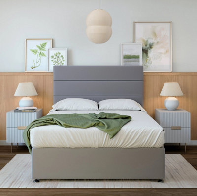 B&Q -  Silver Plush Velvet 2 Drawer Divan Base And Lined Headboard Double