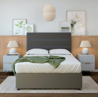 B&Q -  Graphite Plush Velvet 2 Drawer Divan Base And Lined Headboard Super King