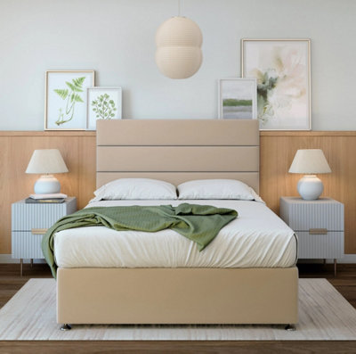 B&Q -  Natural Beige Plush Velvet Divan Base Small Single
