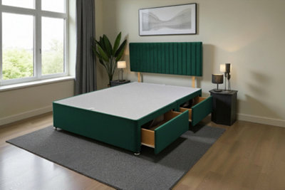 Knight Sleep Emily Emerald Plush 4Ft6 Divan Bed Base With 4 Drawers & HeadboardDouble