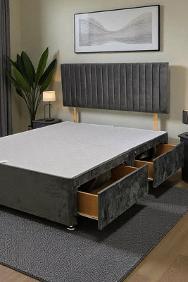 B&Q -  York Silver Plush 4Ft Divan Storage Bed Base No Mattress With 4 Drawers & HeadboardSmall Double