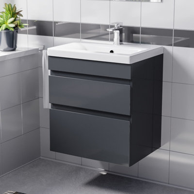 Nes Home 500mm Wall Hung Vanity With 2 Drawers Handless In Anthracite from B&Q